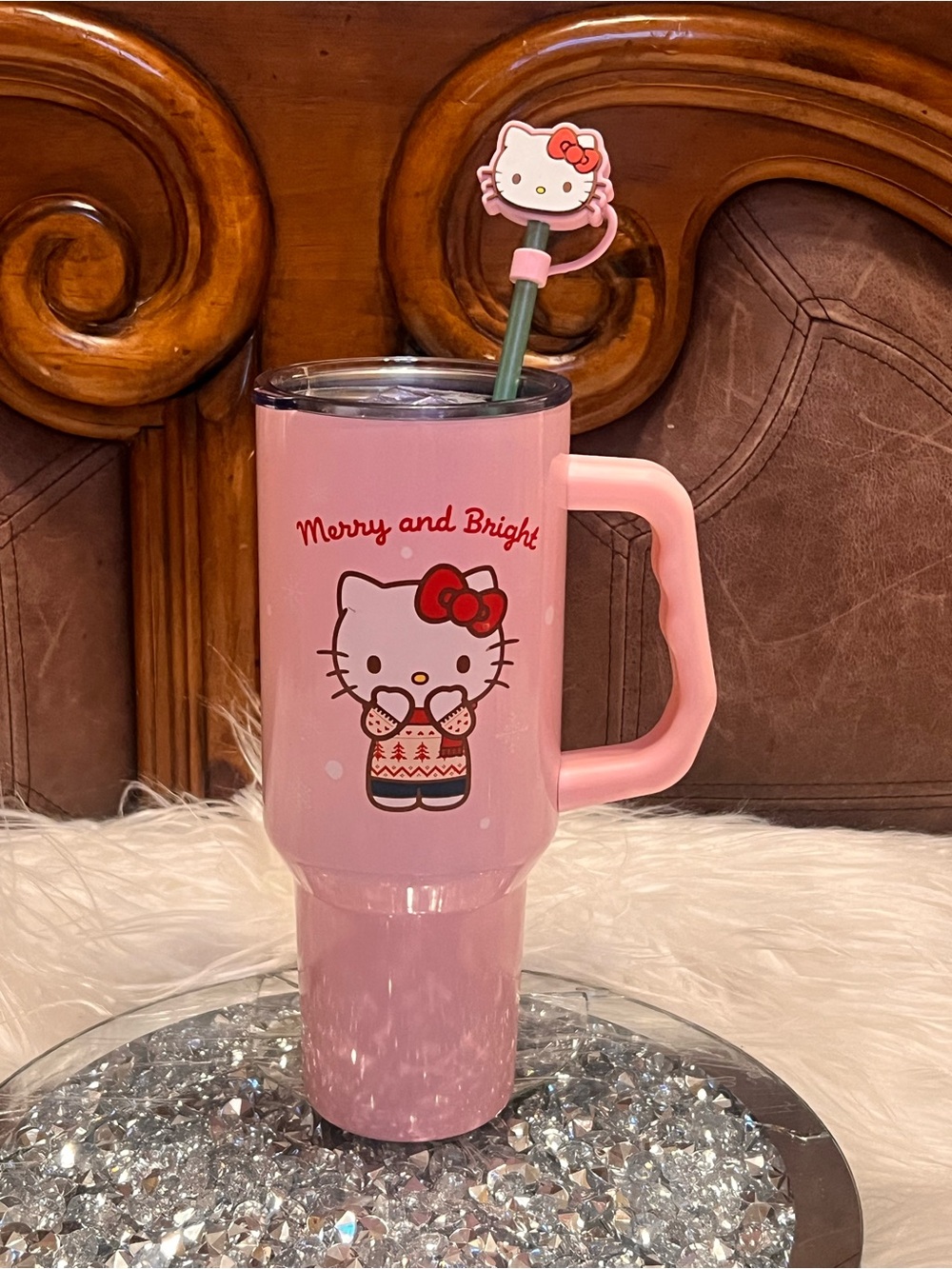 Hello Kitty Pink Merry and Bright Travel Tumbler with Straw - Picture 10 of 11